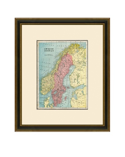 Antique Lithographic Map of Sweden & Norway, 1883-1903
