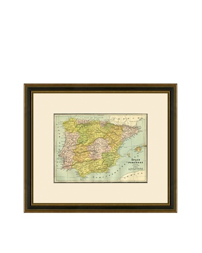Antique Lithographic Map of Spain & Portugal, 1883-1903