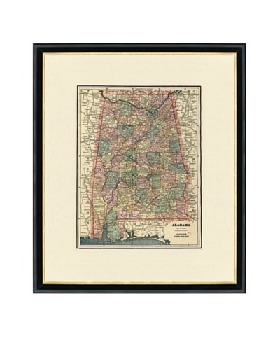 Vintage Print Gallery Antique Alabama Map, 1892-1895