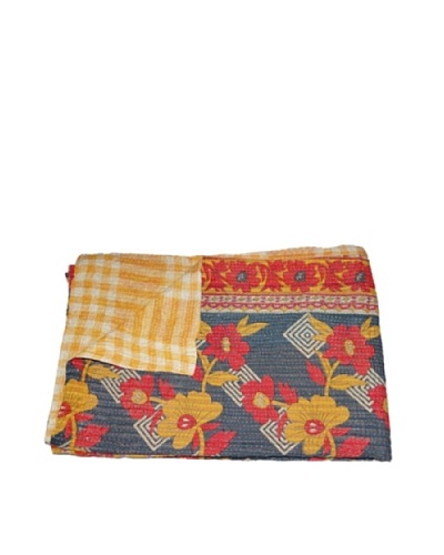 Large Vintage Karishma Kantha Throw, Multi, 60″ x 90″