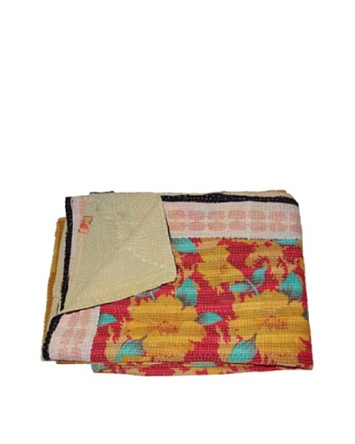 Large Vintage Kanti Kantha Throw, Multi, 60 x 90