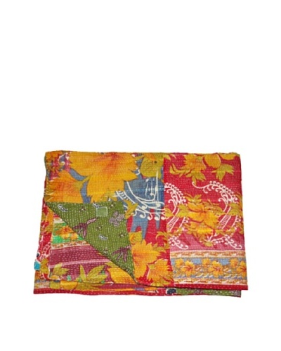 Large Vintage Chanda Kantha Throw, Multi, 60 x 90