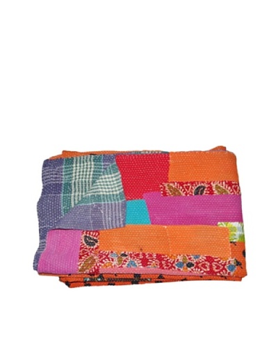 Large Vintage Aakaanksha Kantha Throw, Multi, 60 x 90