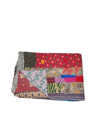 Large Vintage Navneet Kantha Throw, Multi, 60″ x 90″