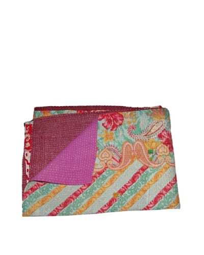 Large Vintage Lavanya Kantha Throw, Multi, 60″ x 90″