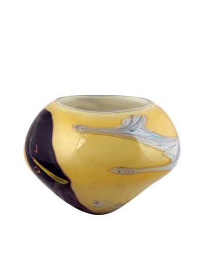 Viz Art Glass Hand Blown Vase, Yellow/Purple/Multi