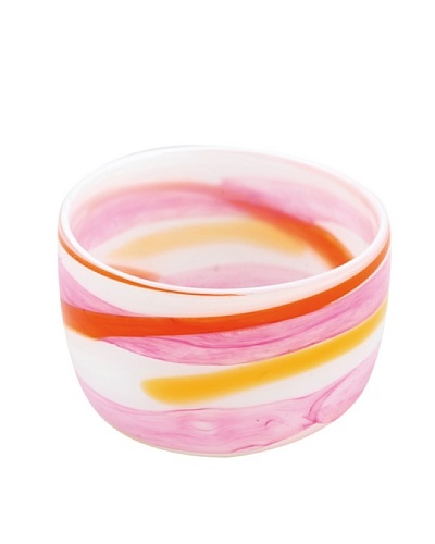 Viz Art Glass Hand Blown Art Glass Bowl, White/Pink/Amber