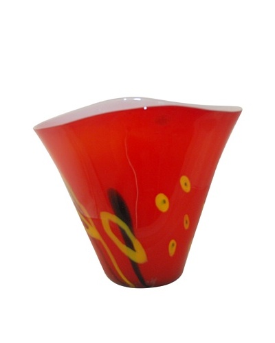 Viz Art Glass Hand Blown Vase, Red/Yellow/Black