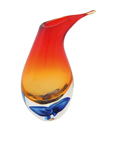 Viz Art Glass Hand Blown Vase, Red/Cobalt