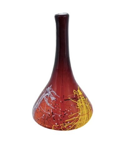 Viz Art Glass Hand Blown Vase, Brick/Multi