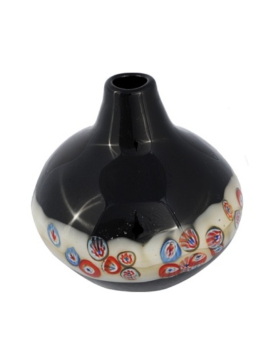 Viz Art Glass Hand Blown Vase, Black/Yellow/Multi