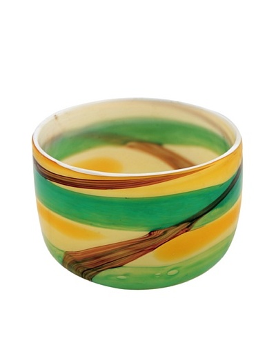 Viz Art Glass Hand Blown Art Glass Bowl, Amber/Green/Brown