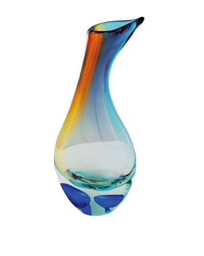 Viz Art Glass Hand Blown Vase, Amber/Aqua/Blue