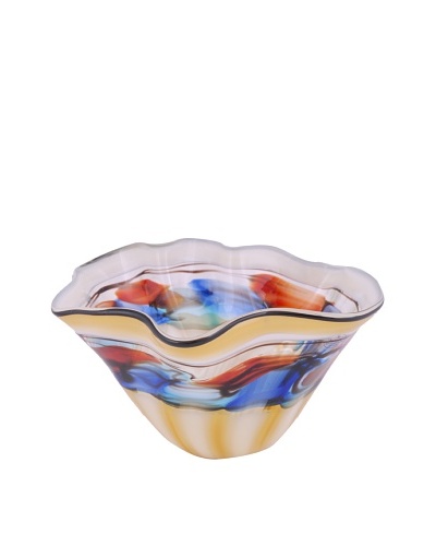 Viz Art Glass Hand Blown Vase, Amber/Red/Blue Multi