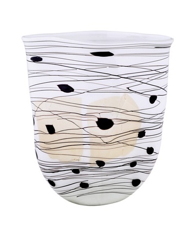 Viz Art Glass Hand Blown Vase, White/Black/Amber