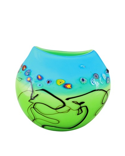 Viz Art Glass Hand Blown Vase, Green/Aqua/Multi