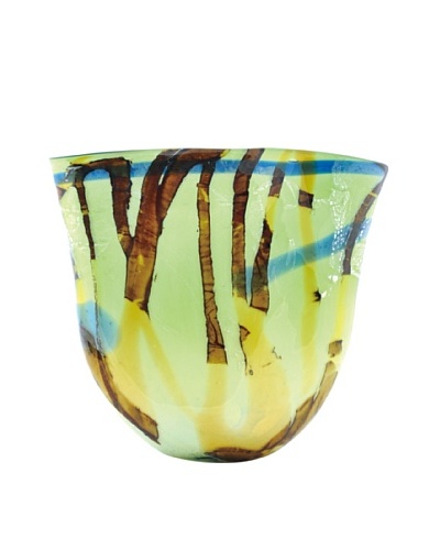 Viz Art Glass Hand Blown Vase, Green/Brown/Aqua
