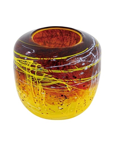 Viz Art Glass Hand Blown Vase, Yellow/Brick/Multi