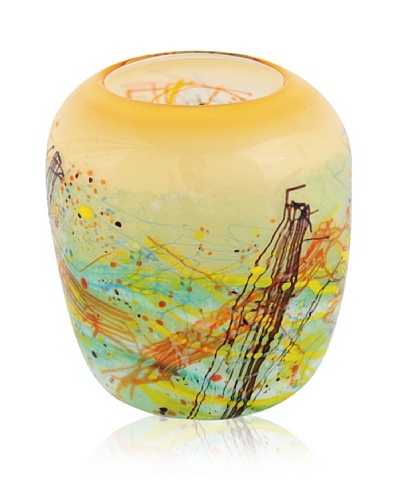 Viz Art Glass Hand Blown Vase, Amber/Multi