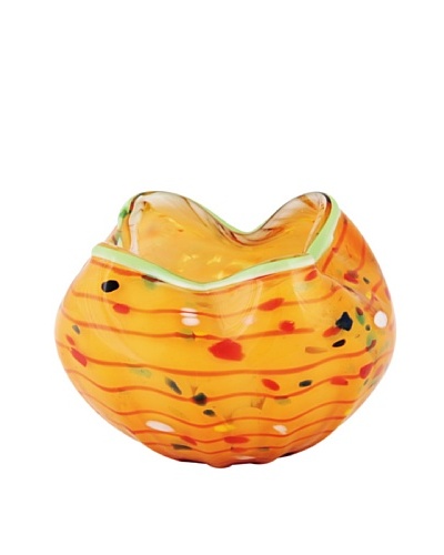 Viz Art Glass Hand Blown Ruffled Candle Holder, Amber/Multi