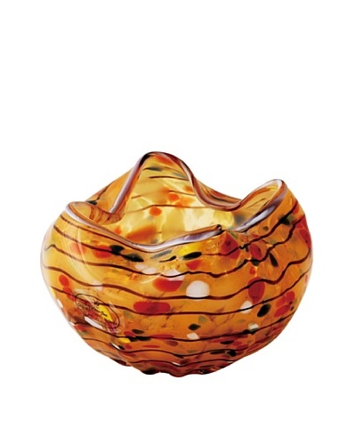 Viz Art Glass Hand Blown Ruffled Candle Holder, Amber/Multi