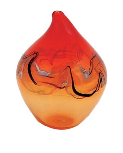 Viz Art Glass Hand Blown Vase, Redish-Orange