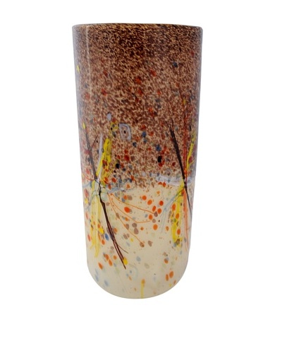Viz Art Glass Hand Blown Vase, Yellow/Brick/Multi