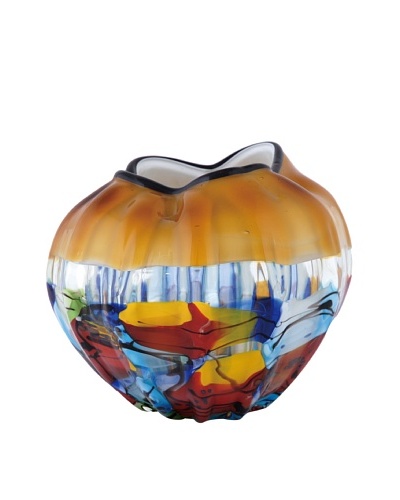 Viz Art Glass Hand Blown Vase, Amber/Red/Blue Multi