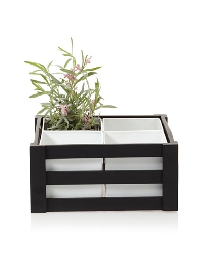 Wald Imports Wooden Crate with 4 Square Metal Inserts, Black/White