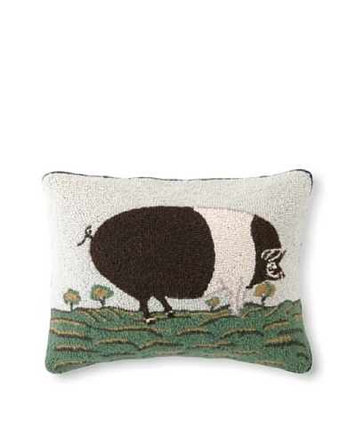 Warren Kimble Hook Pillow, Mini Black/White Pig, 14″ x 18″