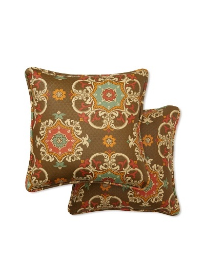 Set of 2 Garden Crest Square Decorative Throw Pillows [Chocolate]