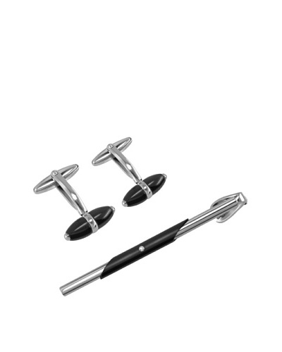 Wilouby Tone Tie Clip & Cufflink Gift Set, Black & Silver