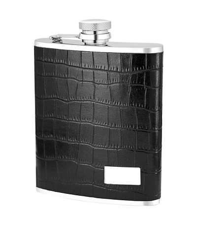 Wilouby Gift Set with 6 oz. Flask and Cigar Tube in Genuine Leather Black Crock with Funnel
