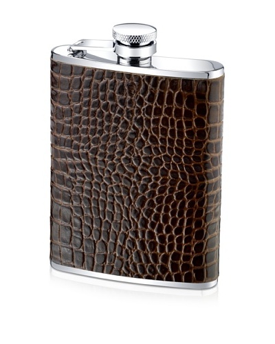 Wilouby 6-Oz. Genuine Leather Croc Print Flask, Brown