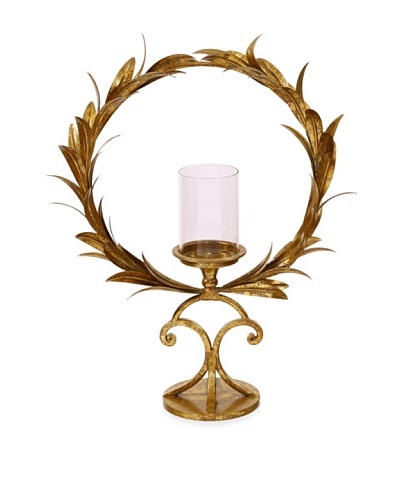 Winward Leaf Wreath Candle Holder, Antique Gold