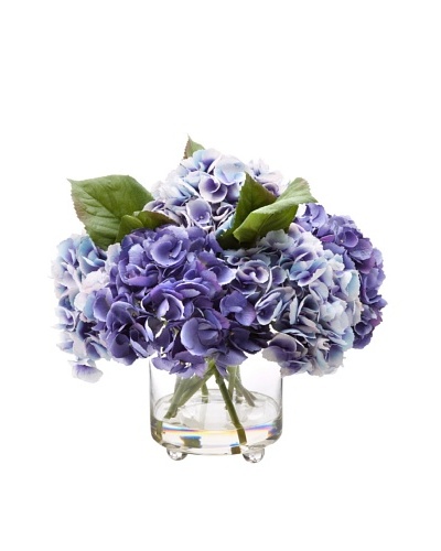 14.5″ Hydrangea in Glass Vase, Blue/Purple