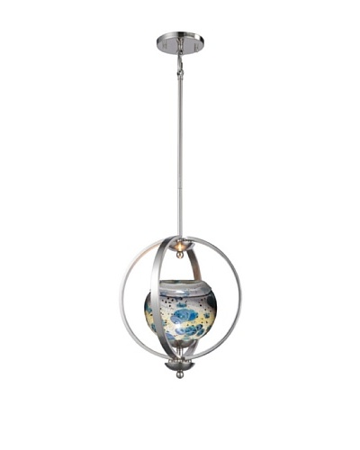 Woodbridge Lighting Geo Single Satin Nickel Mid-Pendant with Multi-Color USA Art Glass