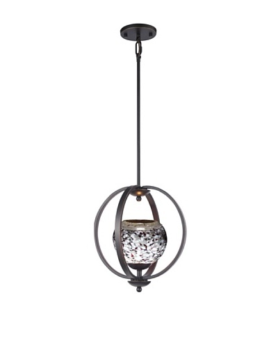 Woodbridge Lighting Geo Single Metallic Bronze Mid-Pendant with Multi-Color USA Art Glass