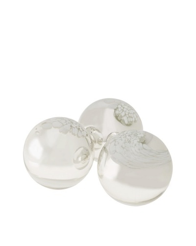Worldly Goods Set of 3 Mouth Blown Glass Spheres, Silver/White
