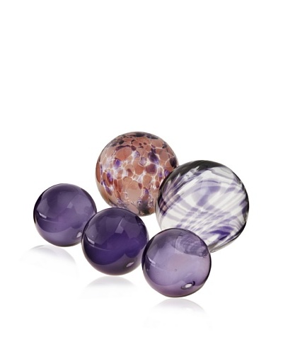 Worldly Goods Set of 5 Mouth Blown Glass Spheres, Eggplant