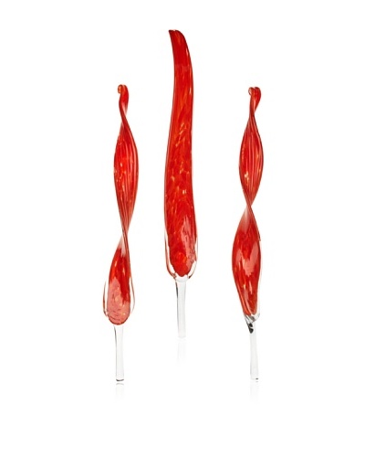 Worldly Goods Set of 3 Mouth Blown Glass Leaves, Red