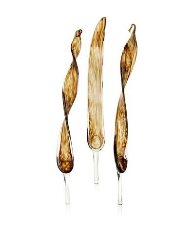 Worldly Goods Set of 3 Mouth Blown Glass Leaves, Chocolate