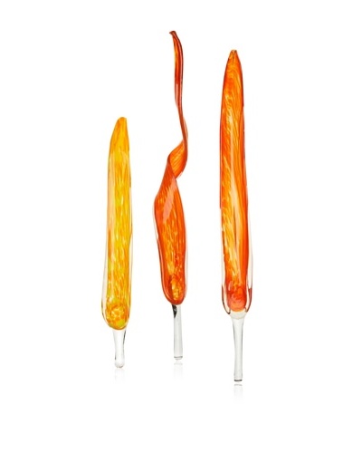 Worldly Goods Set of 3 Mouth Blown Glass Leaves, Tangerine