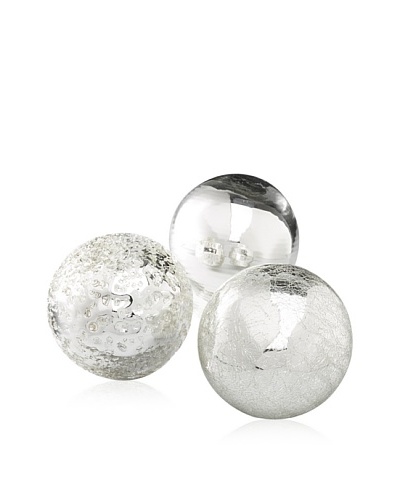 Worldly Goods Set of 3 Mouth Blown Glass Spheres, Silver