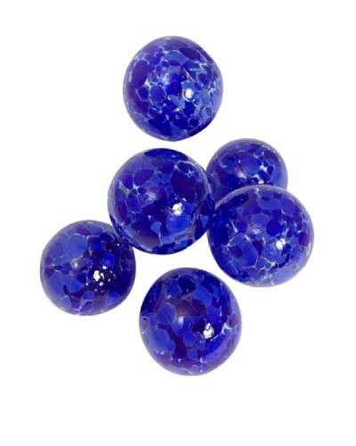 Worldly Goods Set of 6 Mini Mouth Blown Glass Spheres, Cobalt Speckled