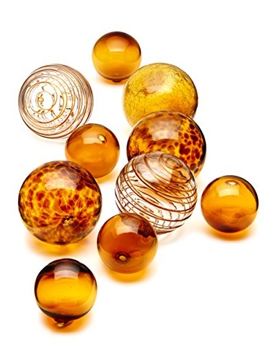 Worldly Goods Set of 10 Glass Wall Spheres, Amber