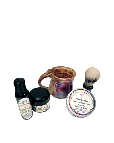 Yumscents Shaving Kit with Handcrafted Pottery Mug, Almond