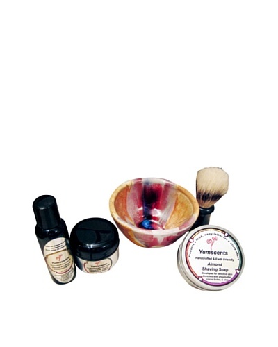 Yumscents Shaving Kit with Handcrafted Pottery Bowl, Almond