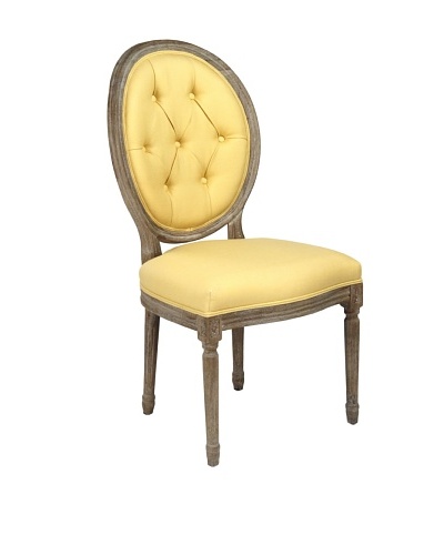 Zentique Tufted Medallion Linen & Oak Side Chair, Yellow/Brown