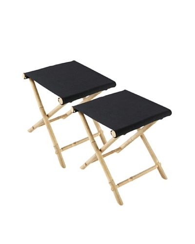 ZEW, Inc. Set of 2 Outdoor Bamboo Foldable Stools, Black